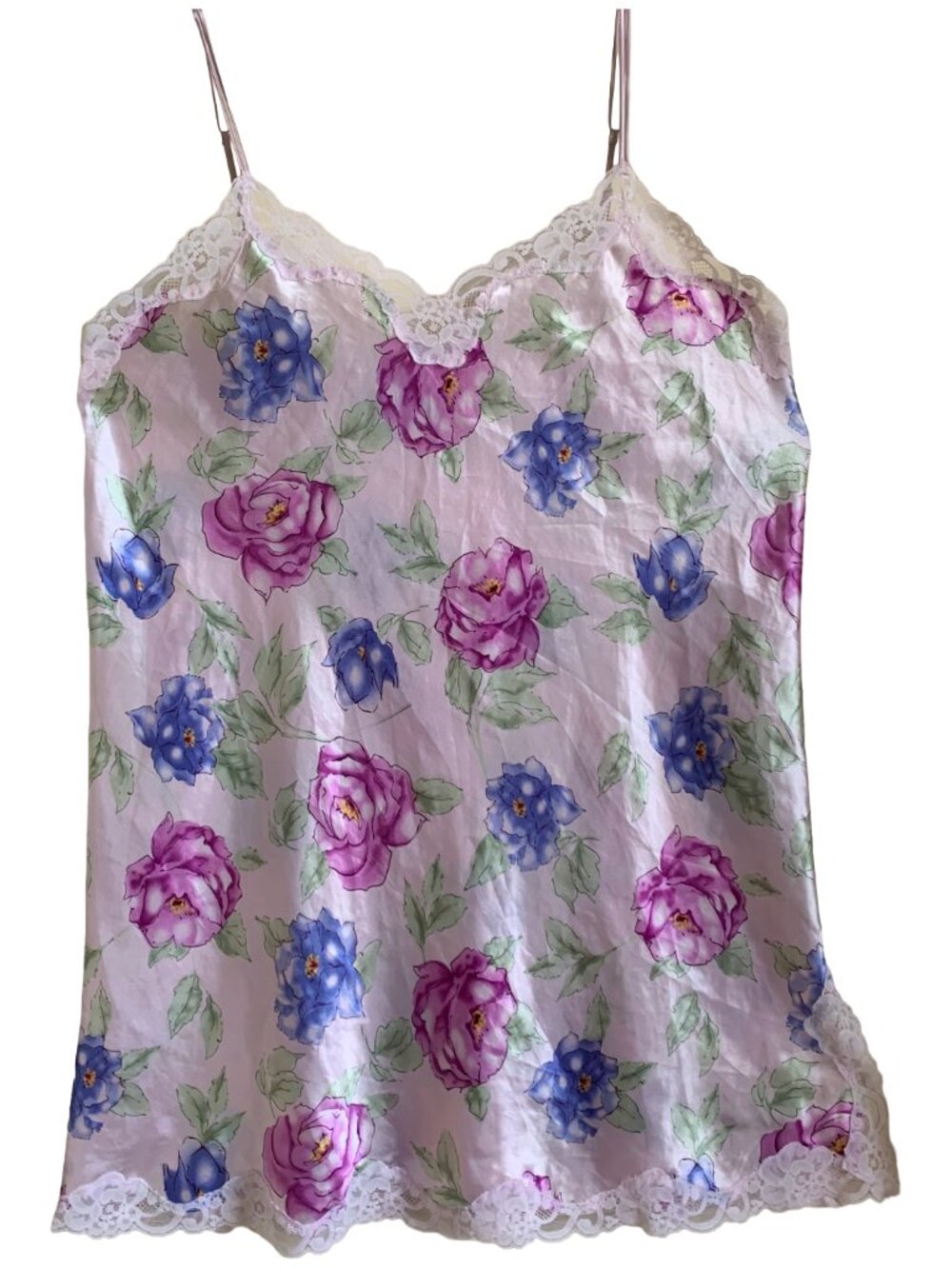 VALERIE STEVENS Vintage 90s Pink Floral Lace Trim Slip Dress/Nightgown Sz XL